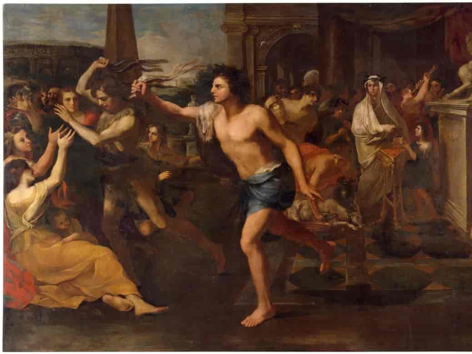 Ancient Roman festival of Lupercalia: a naked youth running on the streets with goat skins