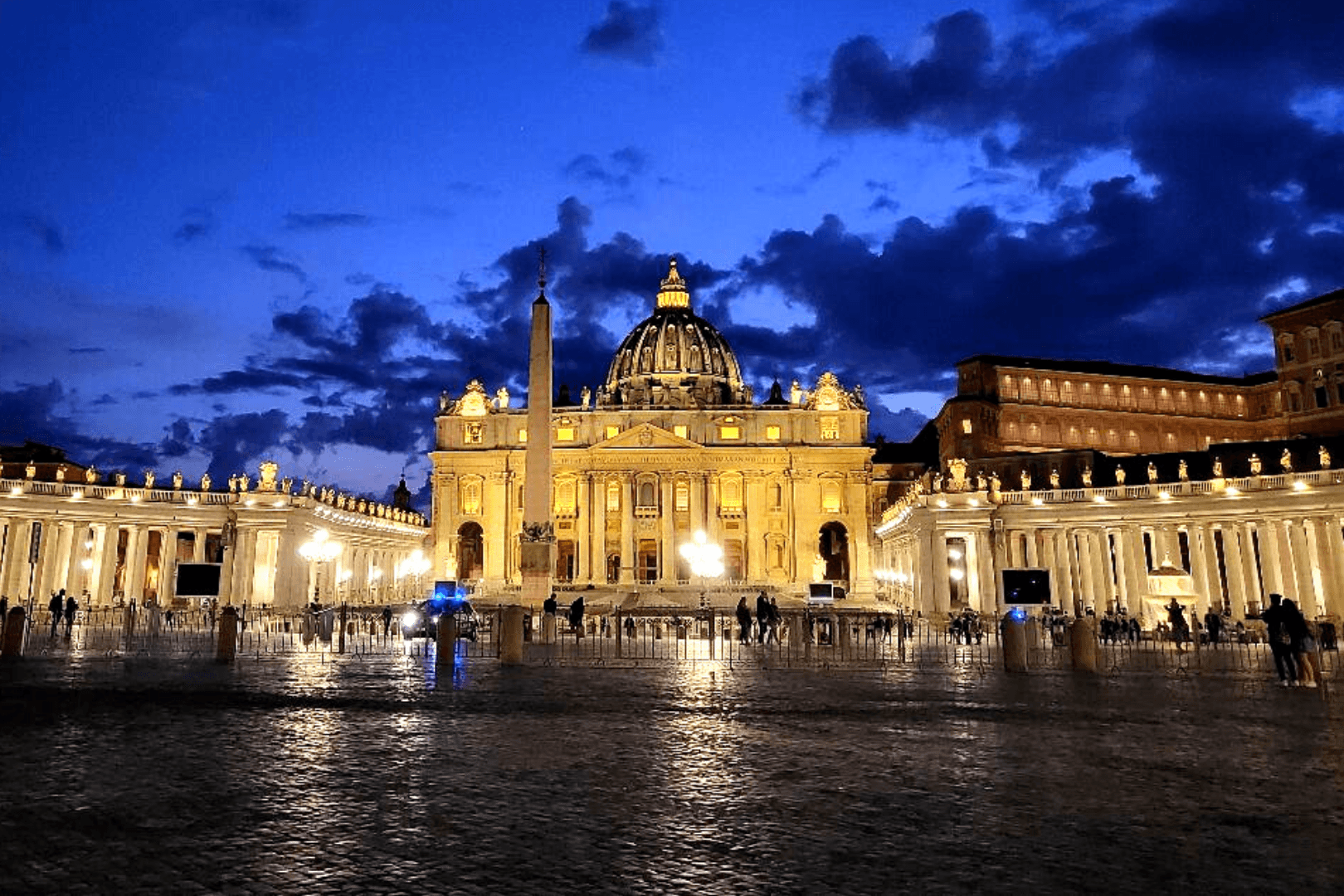 Saint Peter's Basilica at night.