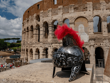 view of gladiator elmet and colosseum