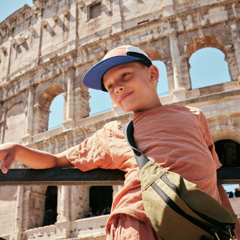 Kids in front of the Colosseum in Rome
