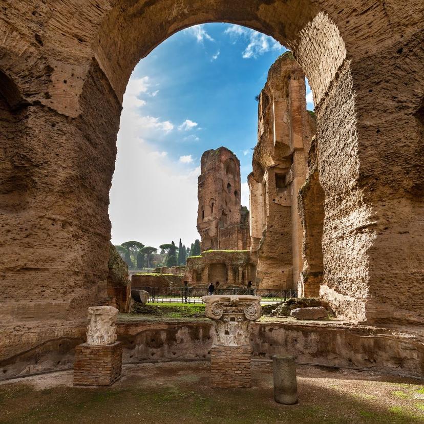 close-up of tje Bath of Caracalla, one of the most important landmarks in Rome