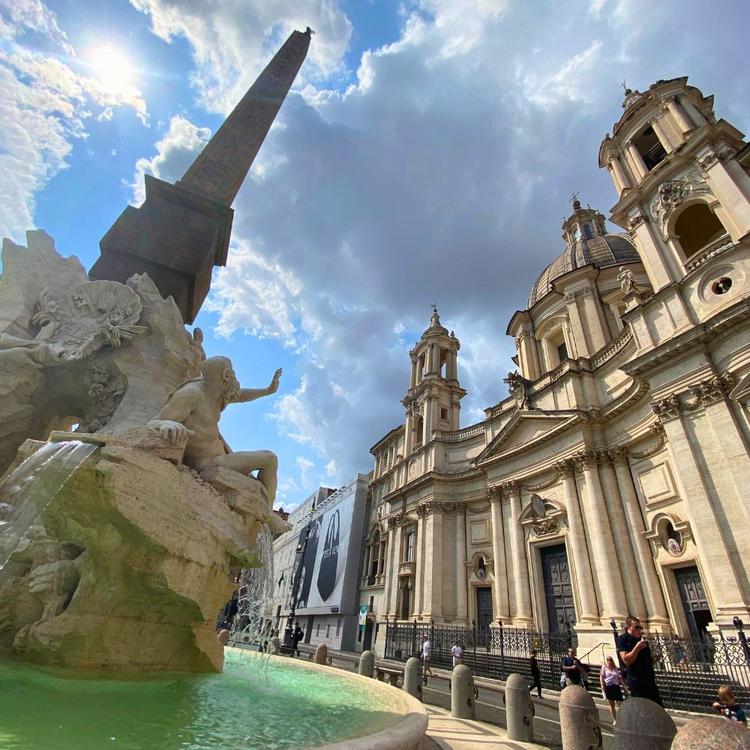 Bernini's obelisk and Borromini's Sant'Agnese in Agone church at Piazza Navona in Rome