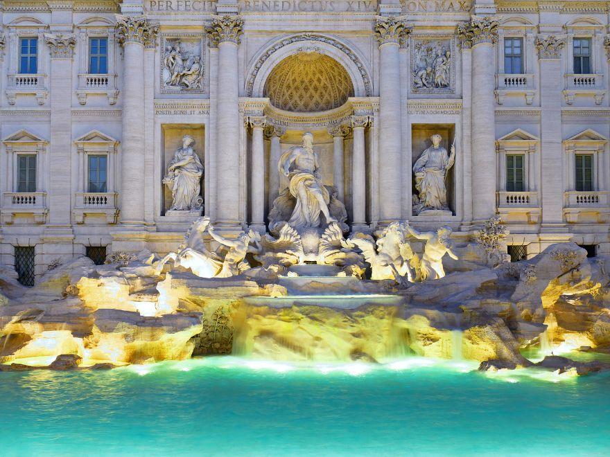 Trevi Fountain illuminated at night – Rome’s most famous Baroque fountain