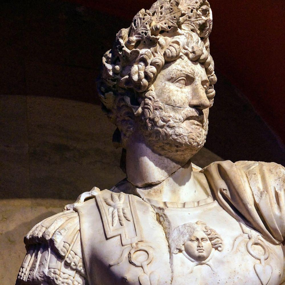 Marble statue of Emperor Hadrian, one of the key figures of the Roman Empire timeline