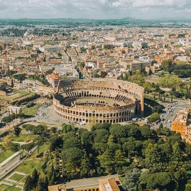 Overhead View of Colosseum Birds Eye View of Colosseum Far Away City Skyline
