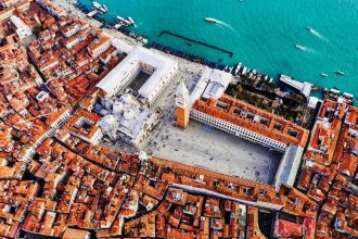 Aerial view of piazza San Marco, Venice, Italy