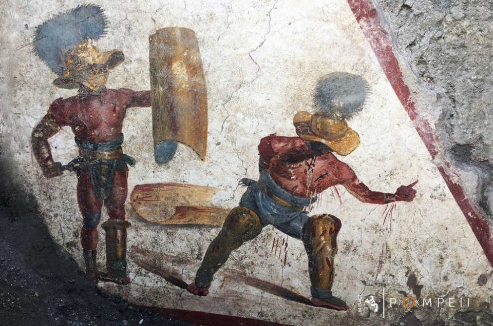 Fresque des deux gladiateurs à Pompéi. Avec l'aimable autorisation du ministère italien de la Culture et du Tourisme