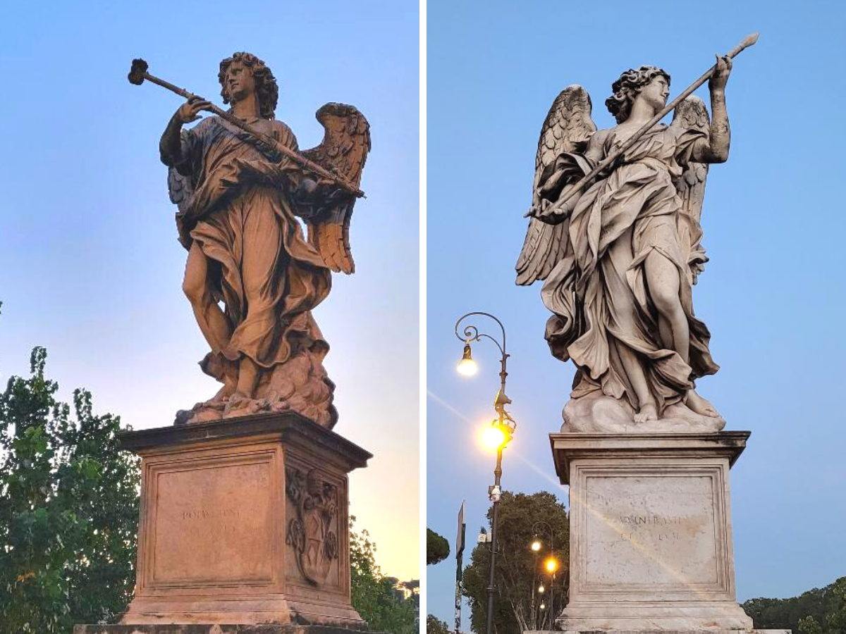 Statues en marbre de la cinquième paire d'anges sur le Ponte Sant'Angelo.