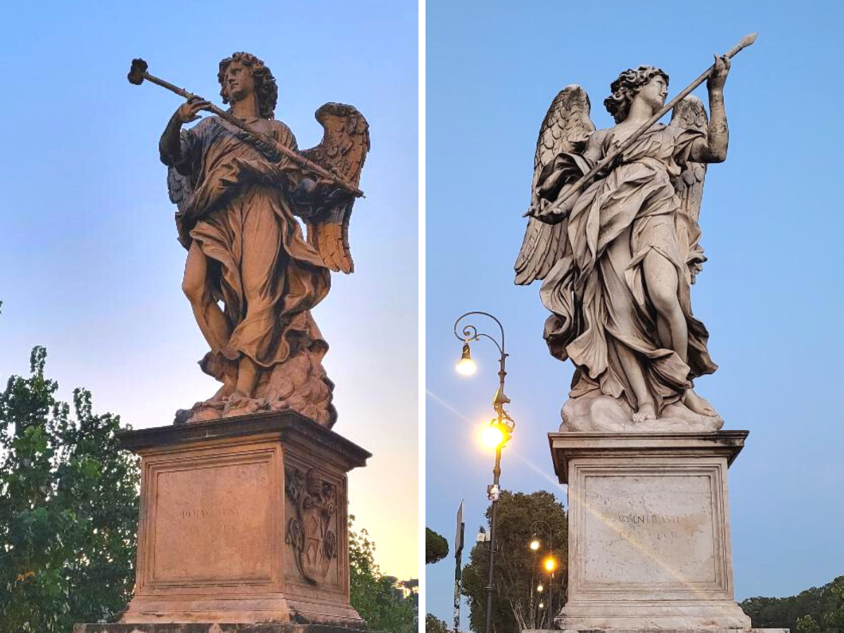 Marble statues of the fifth pair of angels on the Ponte Sant'Angelo.