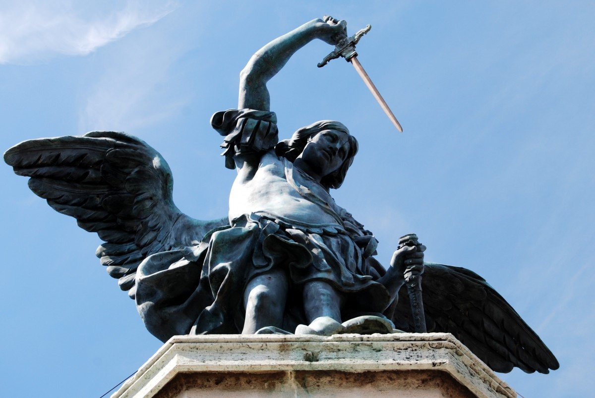 Statue of Saint Michael atop Castel Sant'Angelo depicting an important occurence in the history of Castel Sant'Angelo